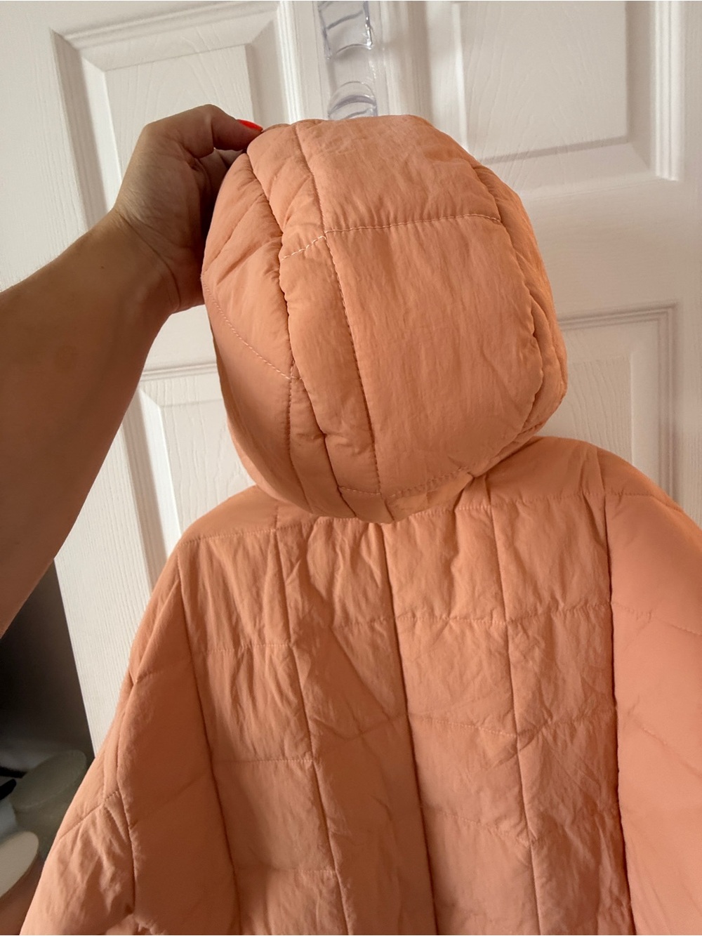 Women's Quilted Hooded Pullover Puffer Jacket - Peach - Picture 7 of 7